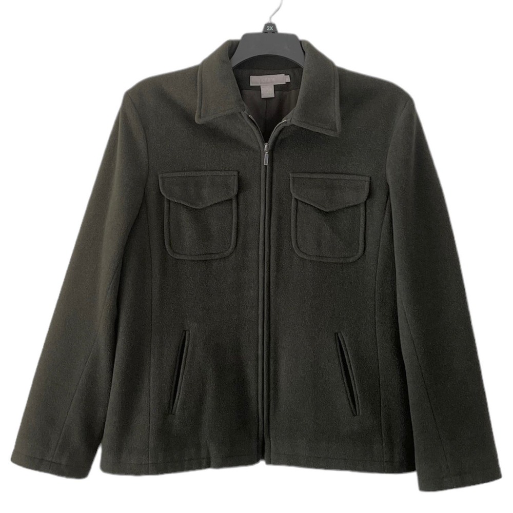 J. Crew Wool Blend Zip Front Jacket Collared Quality Coat Green Large - Picture 4 of 6